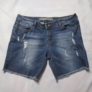 refuge Distressed Medium Blue Jean Shorts